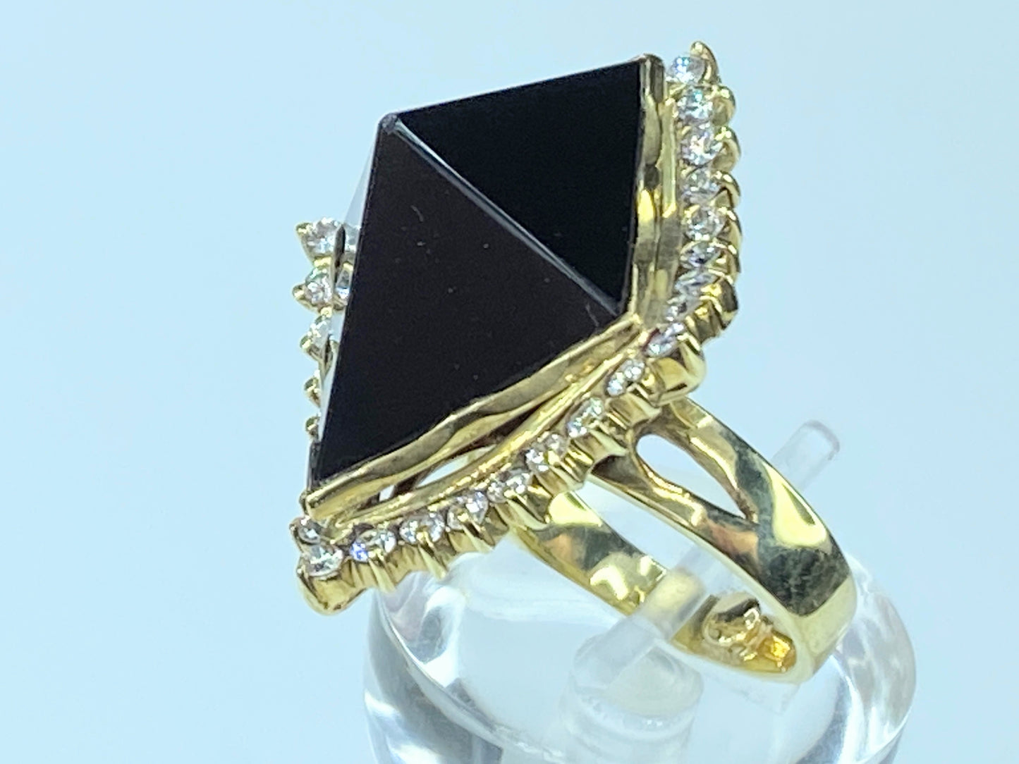 Pyramid custom cut Onyx 0.5ct Round brilliant statement ring 11.9g s5.25 JR8063