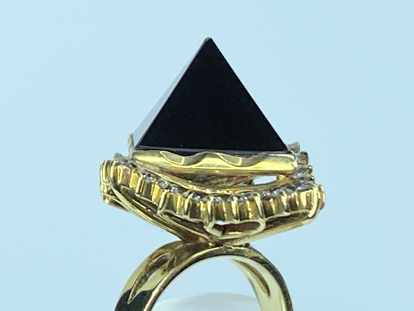 Pyramid custom cut Onyx 0.5ct Round brilliant statement ring 11.9g s5.25 JR8063