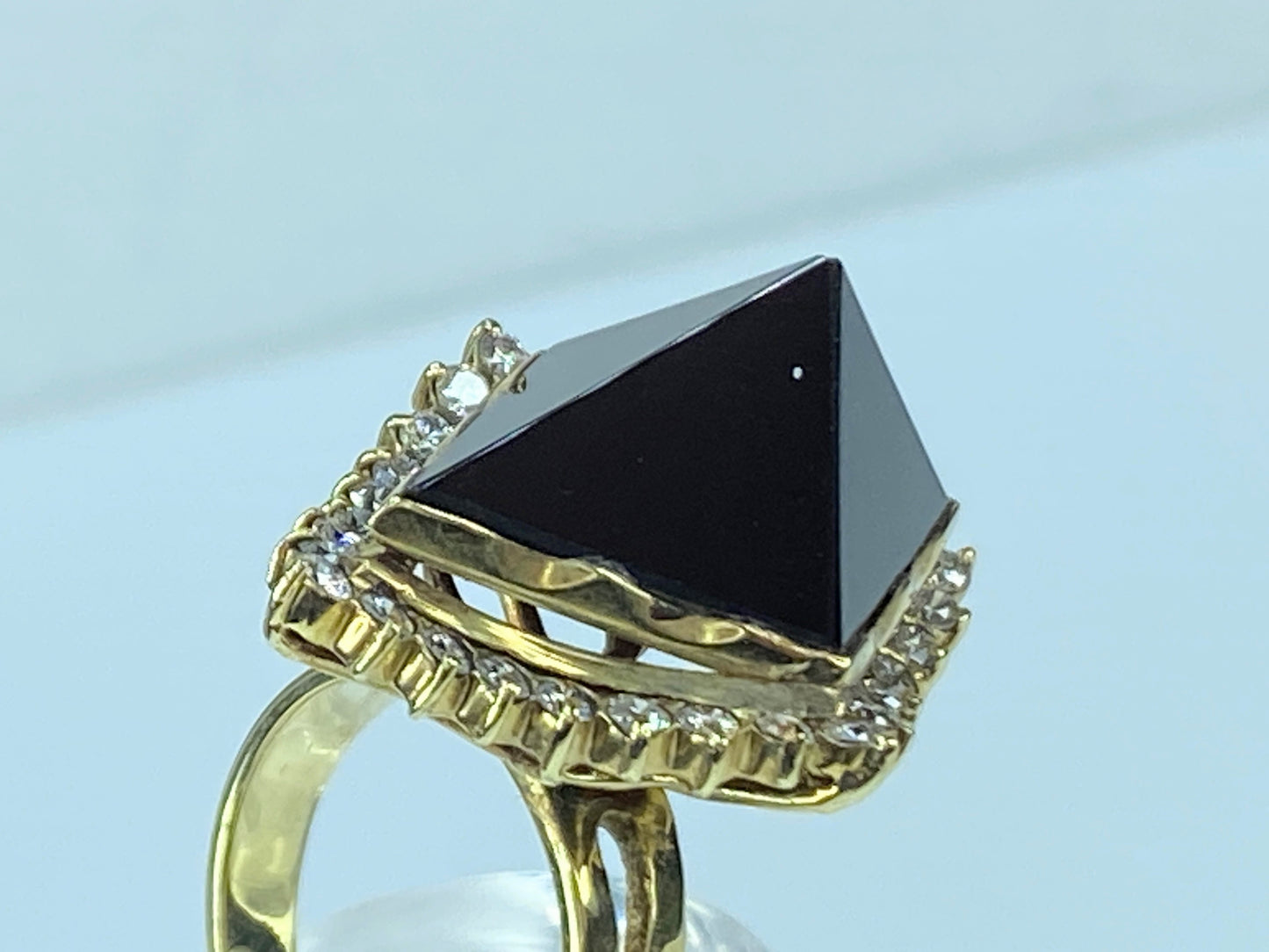 Pyramid custom cut Onyx 0.5ct Round brilliant statement ring 11.9g s5.25 JR8063