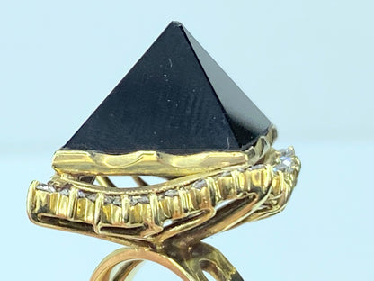 Pyramid custom cut Onyx 0.5ct Round brilliant statement ring 11.9g s5.25 JR8063