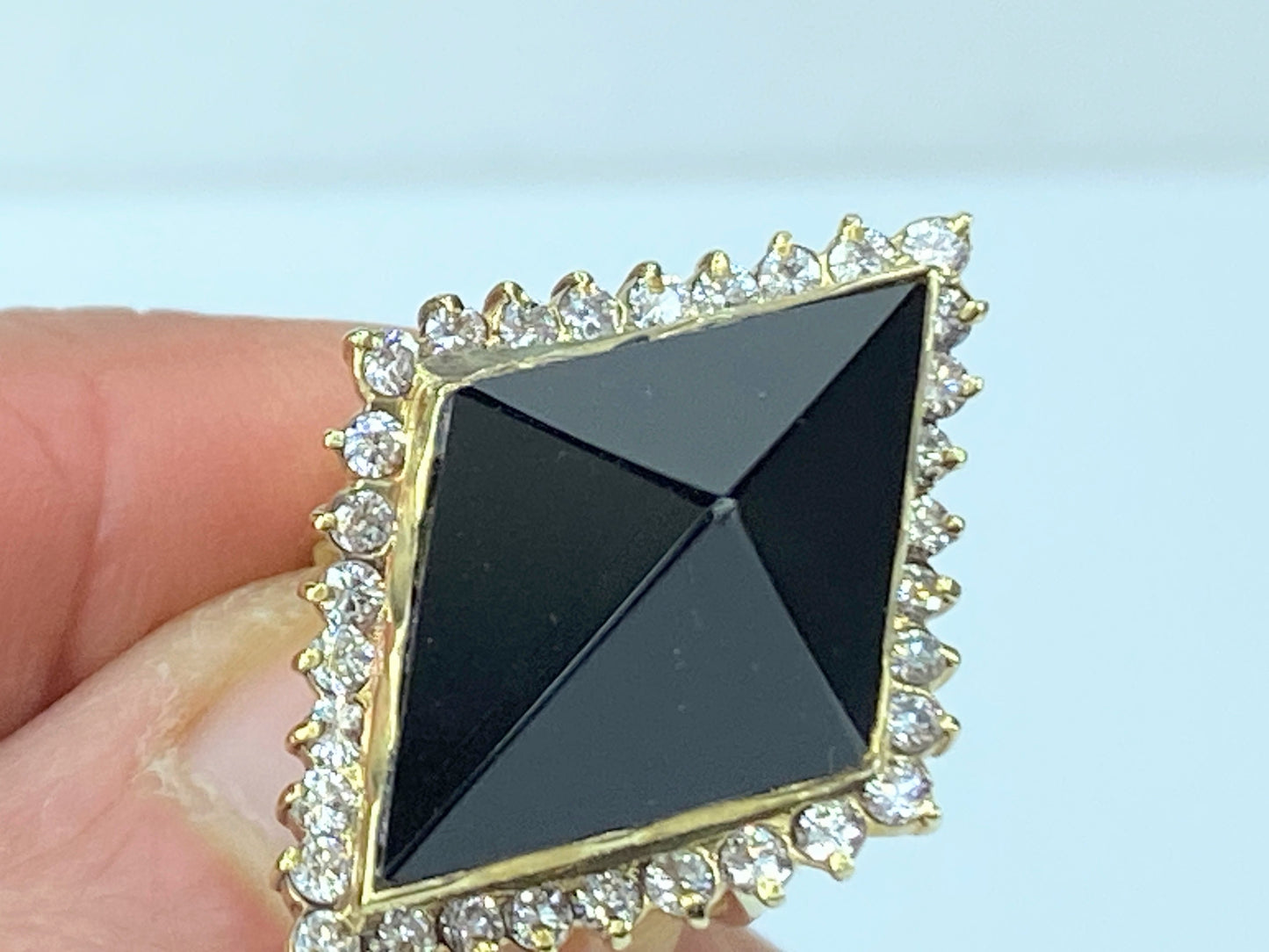 Pyramid custom cut Onyx 0.5ct Round brilliant statement ring 11.9g s5.25 JR8063