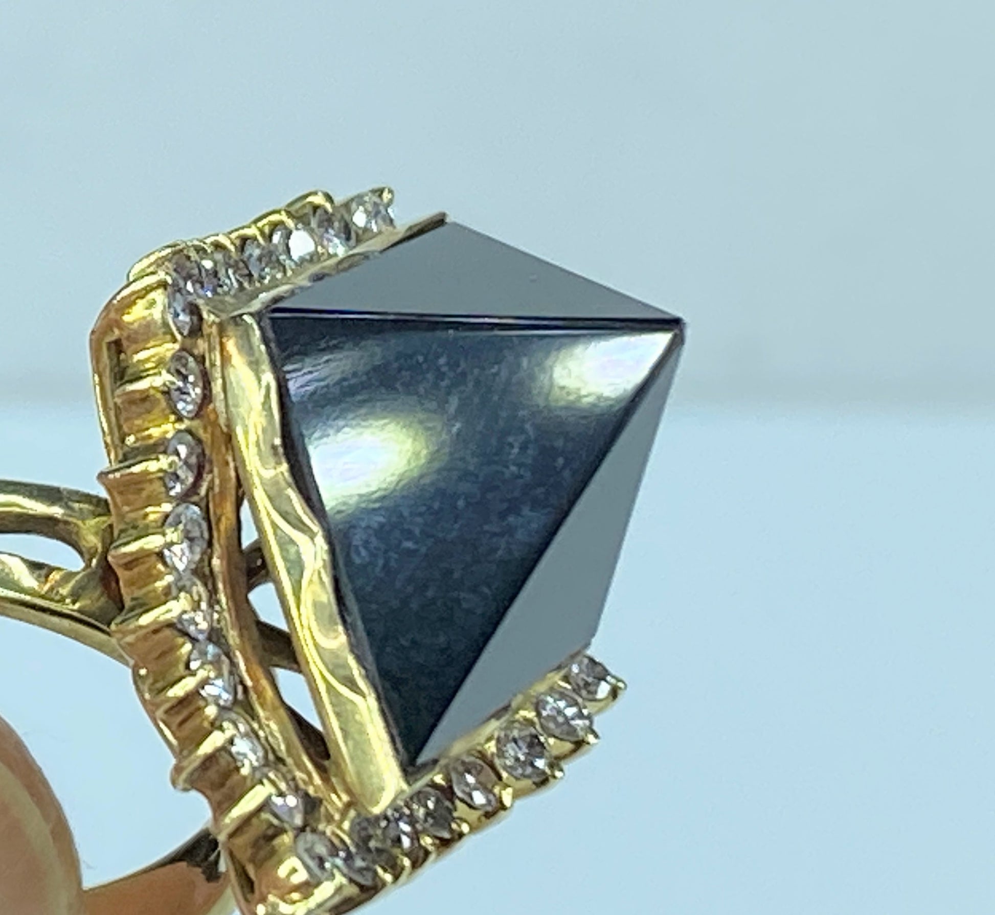 Pyramid custom cut Onyx 0.5ct Round brilliant statement ring 11.9g s5.25 JR8063