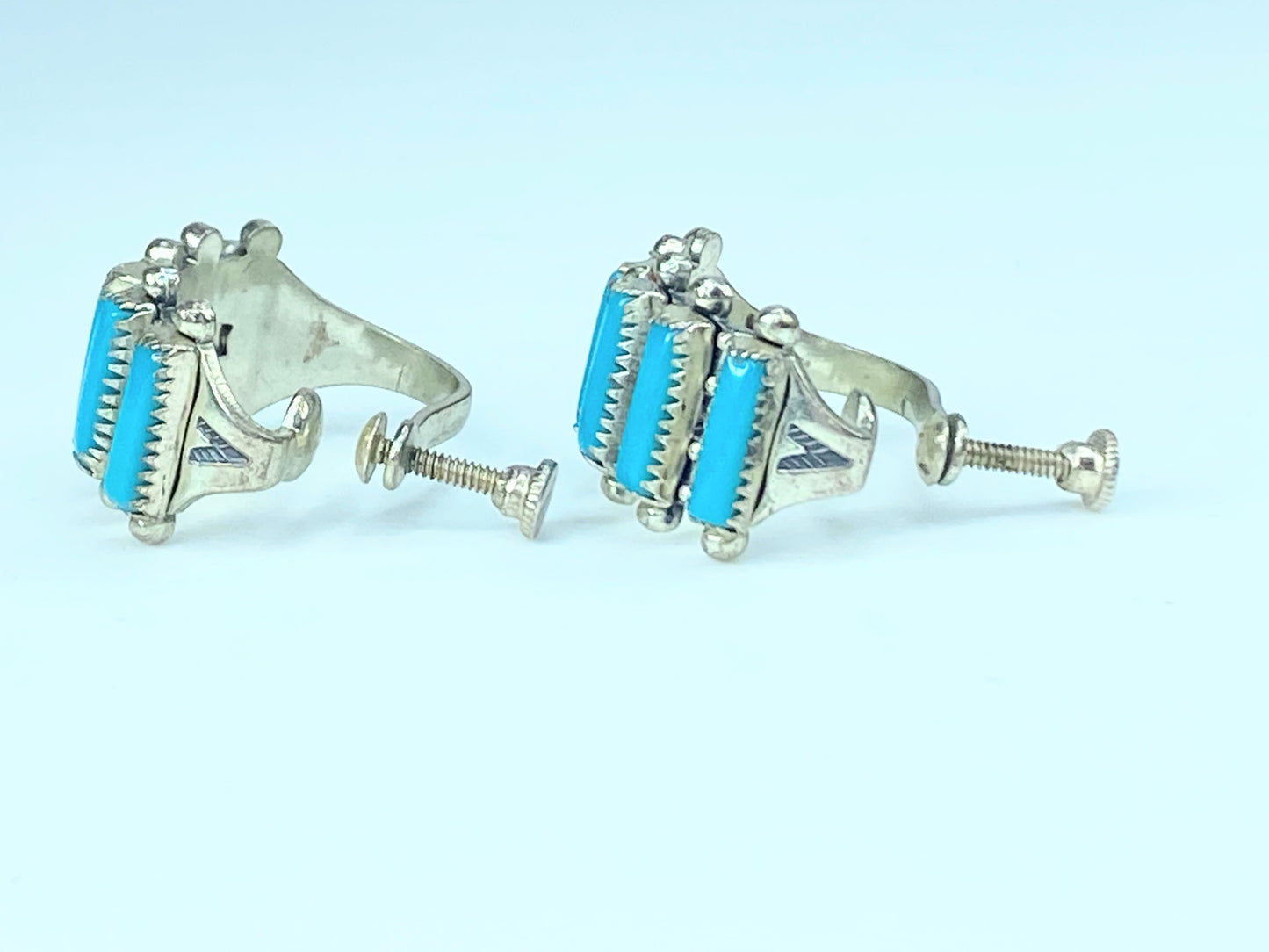 Sterling Silver & Turquoise Petit Point Hoop Earrings 9.8g JR8858