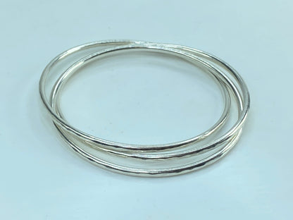 James Avery 925 Sterling Silver Tri-Bangle Three Linked Hammered Bracelets JR587