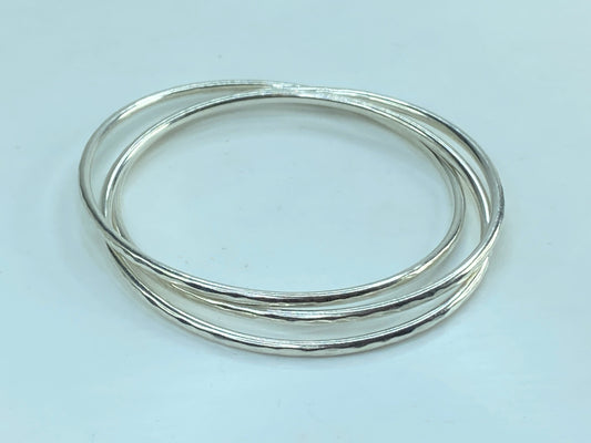 James Avery 925 Sterling Silver Tri-Bangle Three Linked Hammered Bracelets JR587
