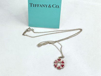 Vintage Tiffany Paloma Picasso red heart circle sterling silver necklace JR1906