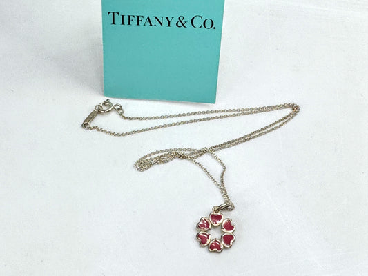 Vintage Tiffany Paloma Picasso red heart circle sterling silver necklace JR1906