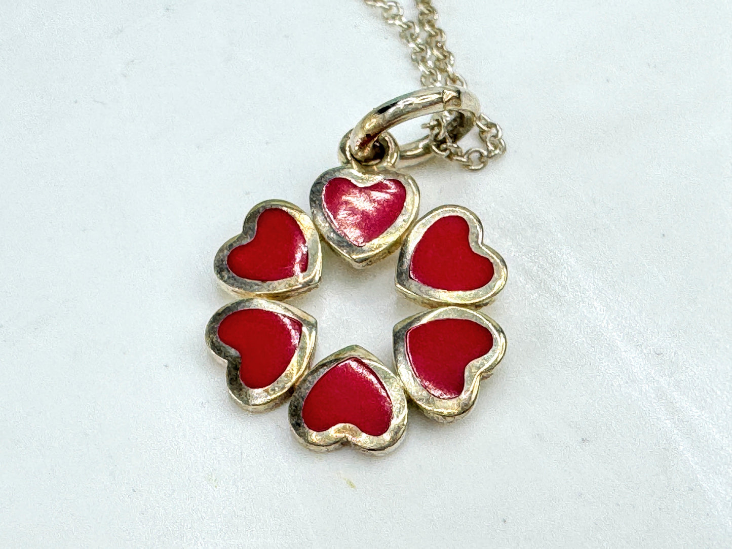 Vintage Tiffany Paloma Picasso red heart circle sterling silver necklace JR1906