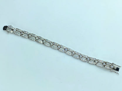 Heavy Sterling Silver CZ channel set link bracelet 28g 7.5" GS260