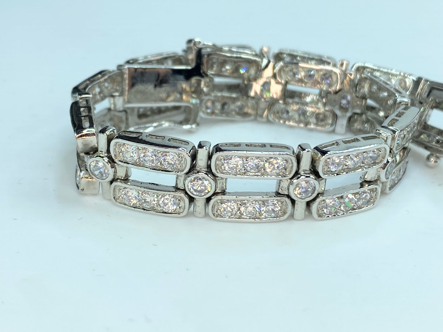 Heavy Sterling Silver CZ channel set link bracelet 28g 7.5" GS260