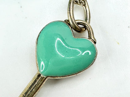 Vintage Tiffany & Co. blue enamel heart key sterling silver pendant 16in JR1907