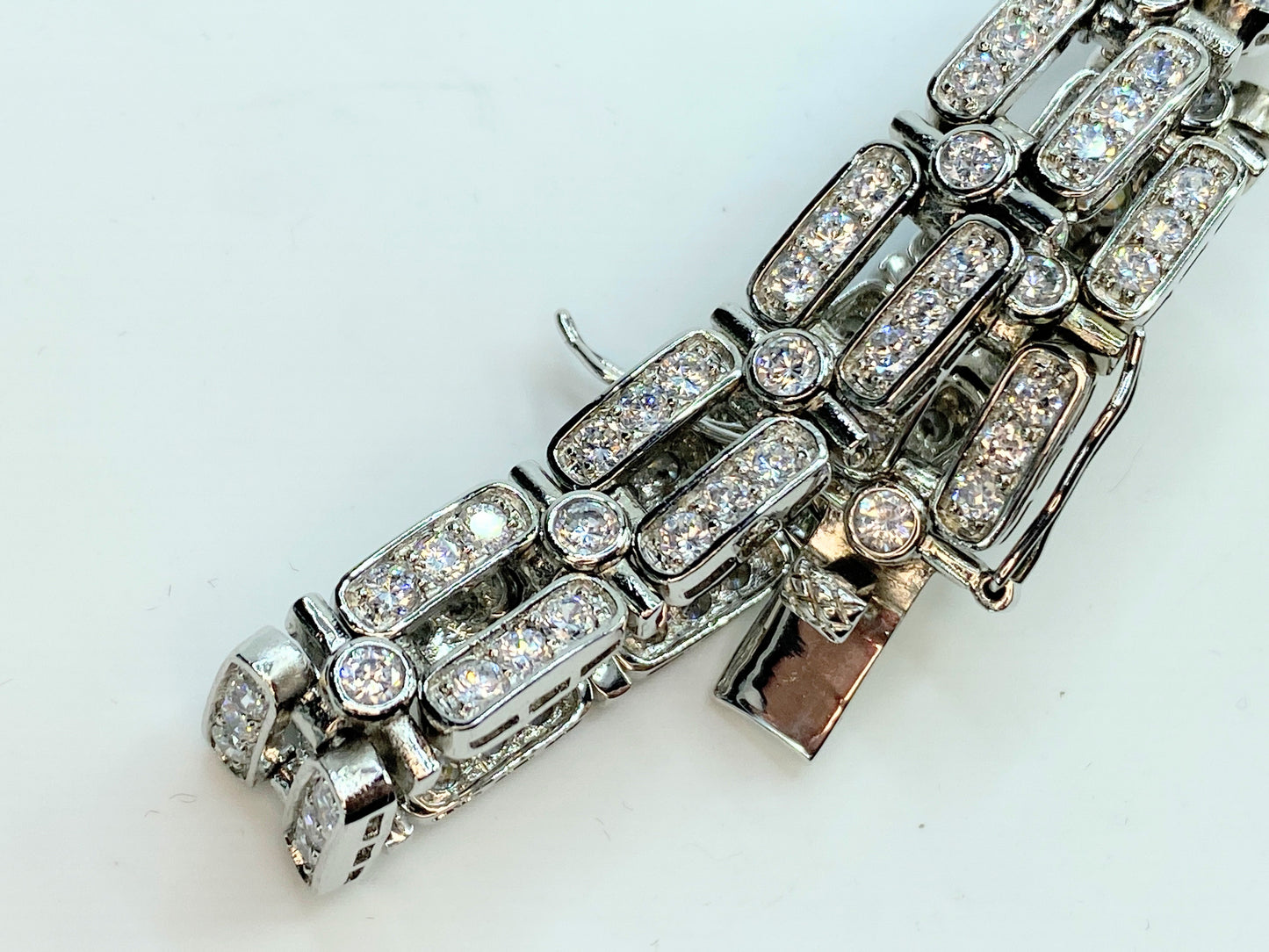 Heavy Sterling Silver CZ channel set link bracelet 28g 7.5" GS260