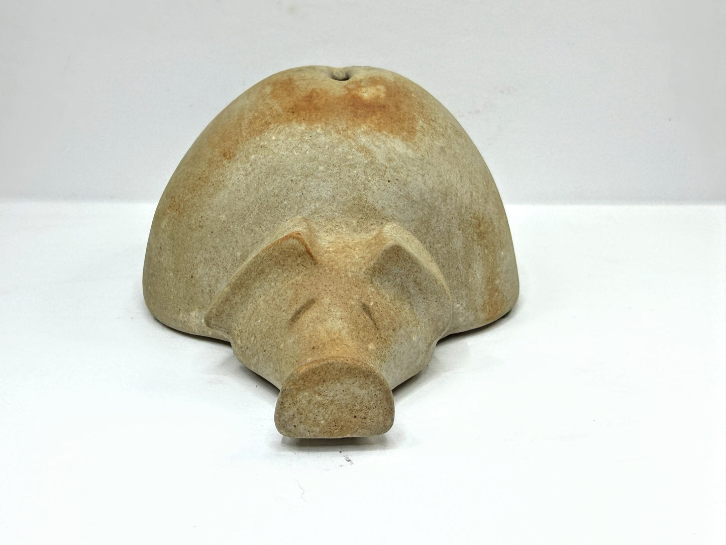 Vintage Studio Pottery Sleeping Pig Piggy Bank Stoneware Coin Bank A1117