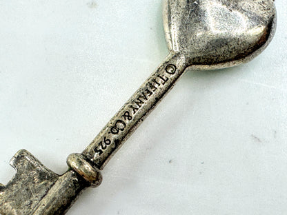 Vintage Tiffany & Co. blue enamel heart key sterling silver pendant 16in JR1907