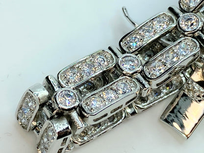 Heavy Sterling Silver CZ channel set link bracelet 28g 7.5" GS260