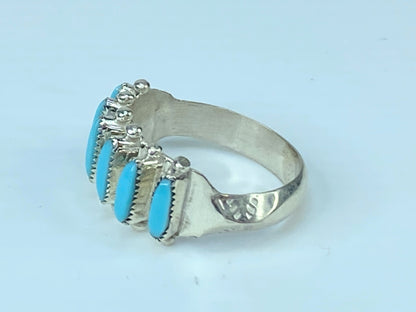 Zuni sleeping beauty turquoise petit point design sterling ring 4g s7.5