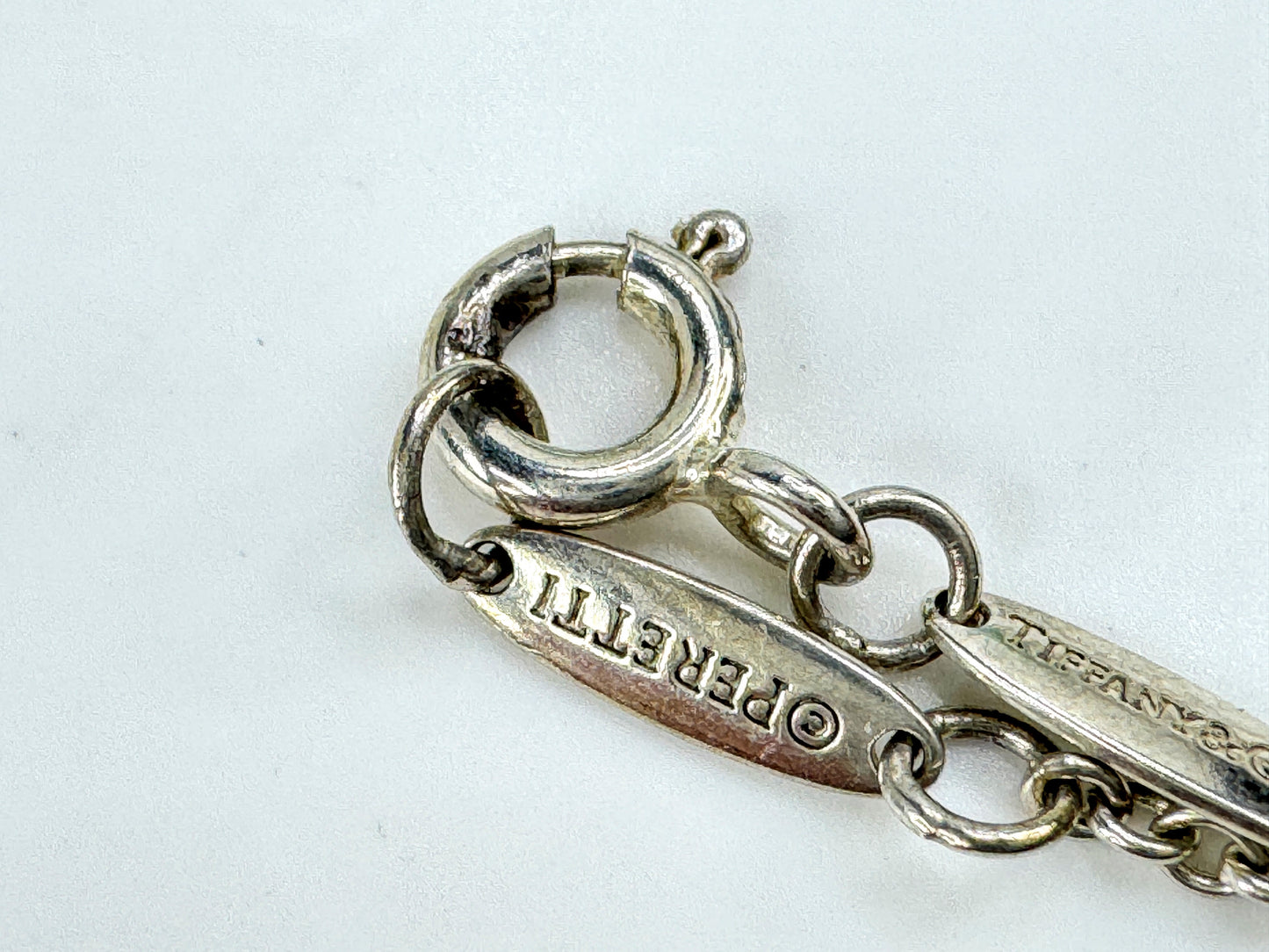 Vintage Tiffany & Co. blue enamel heart key sterling silver pendant 16in JR1907
