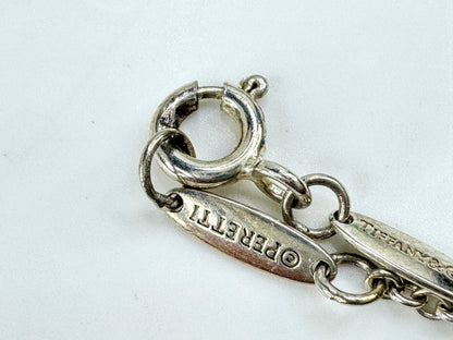 Vintage Tiffany & Co. blue enamel heart key sterling silver pendant 16in JR1907