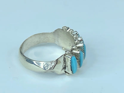 Zuni sleeping beauty turquoise petit point design sterling ring 4g s7.5