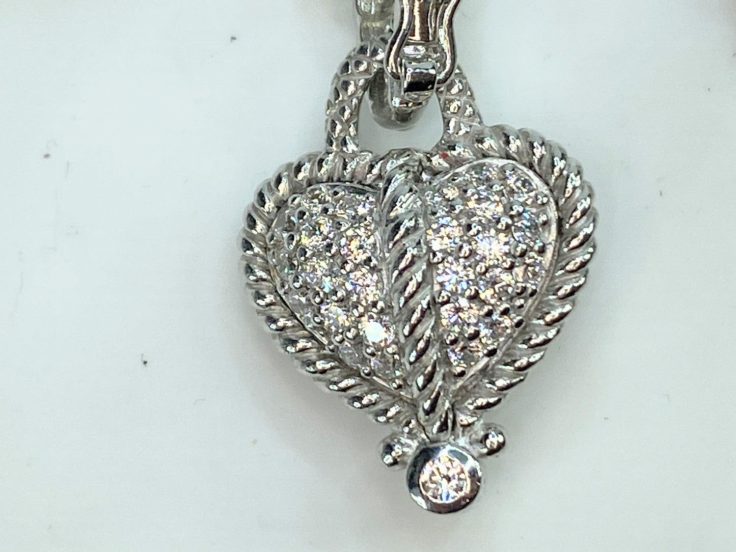 Judith Ripka Sterling Silver CZ Heart Necklace two enhancer pendants 32g JR87