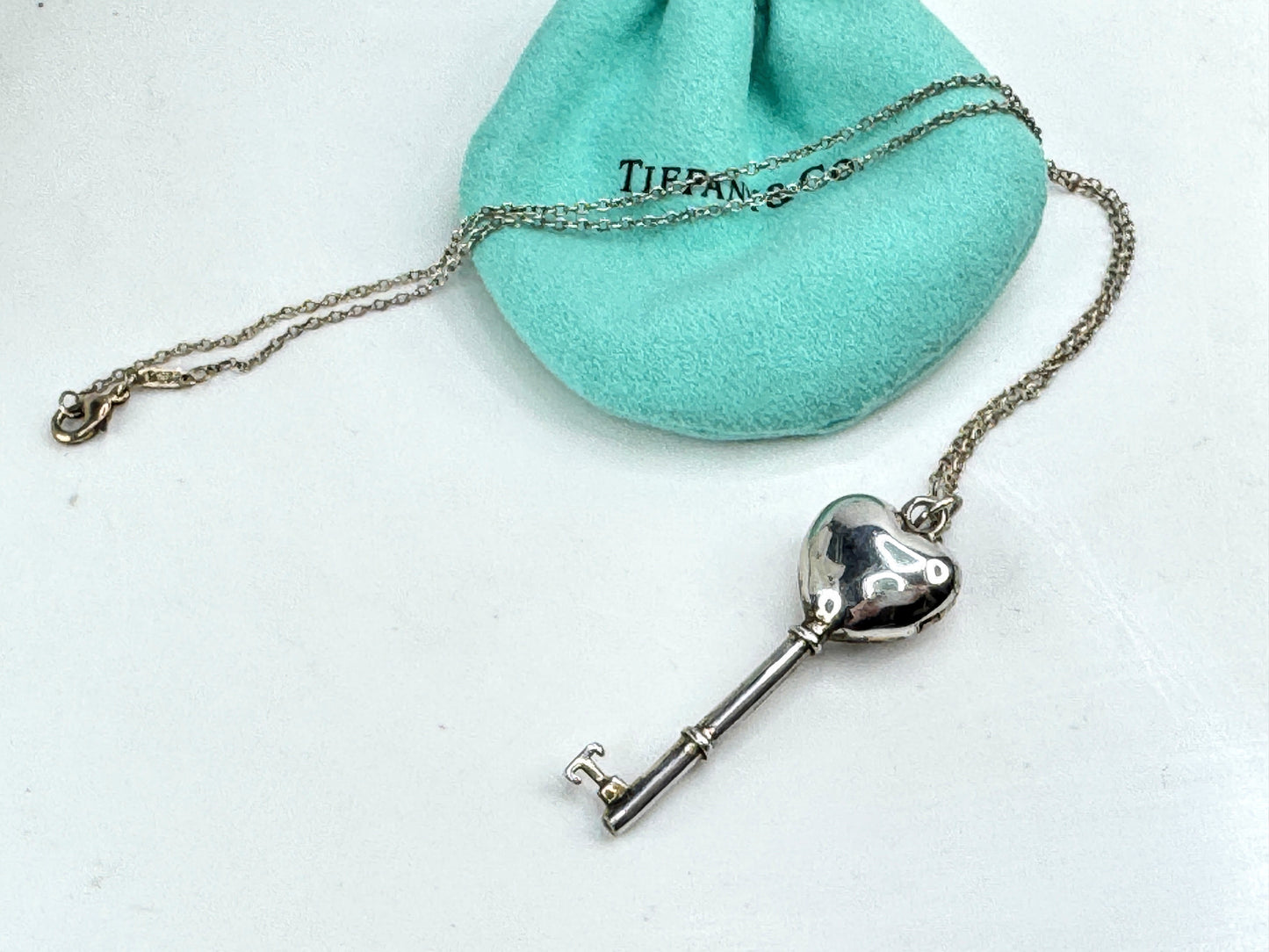 Vintage Tiffany & Co. Heart Key sterling silver extra large pendant necklace JR1908