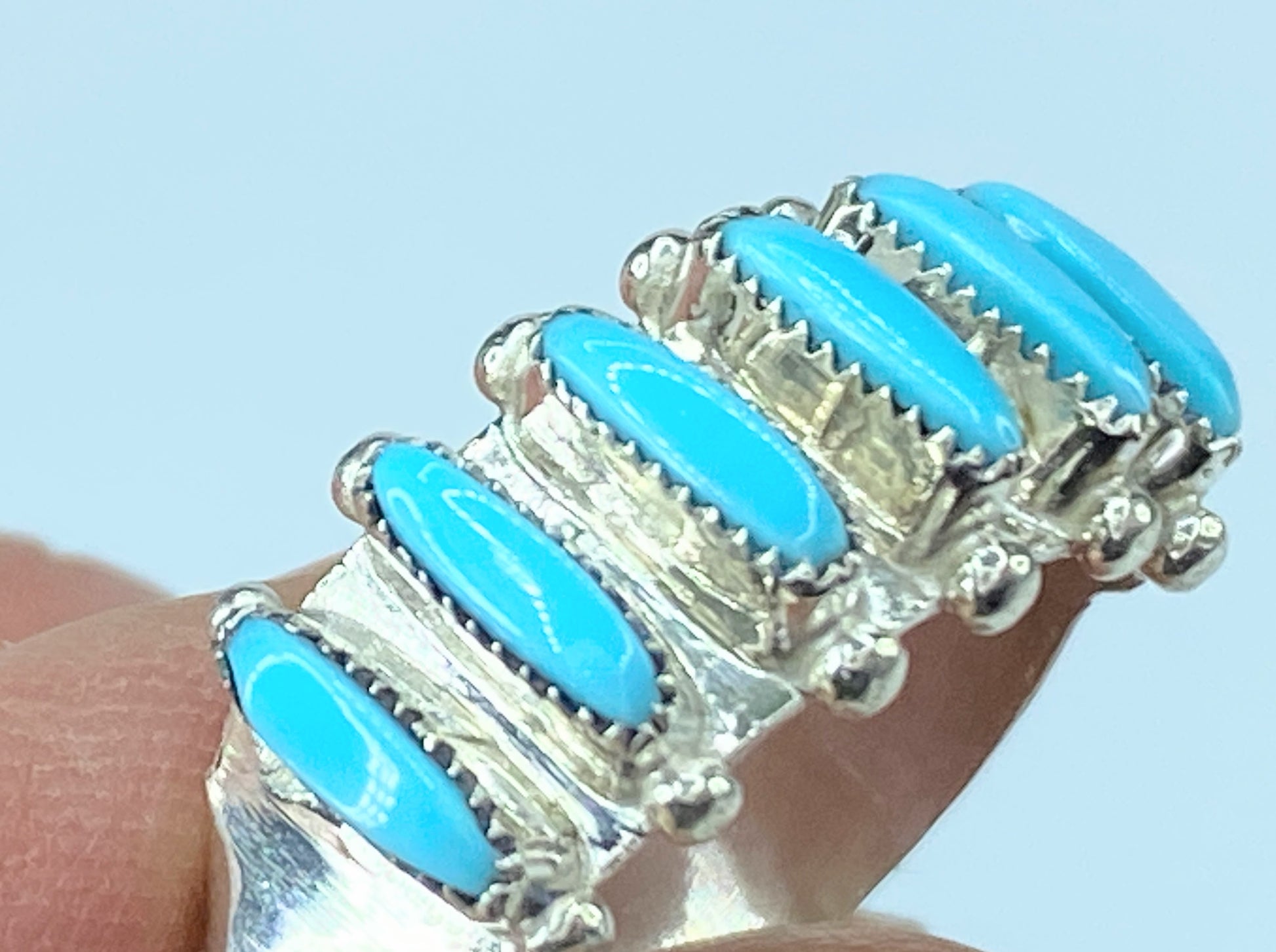 Zuni sleeping beauty turquoise petit point design sterling ring 4g s7.5