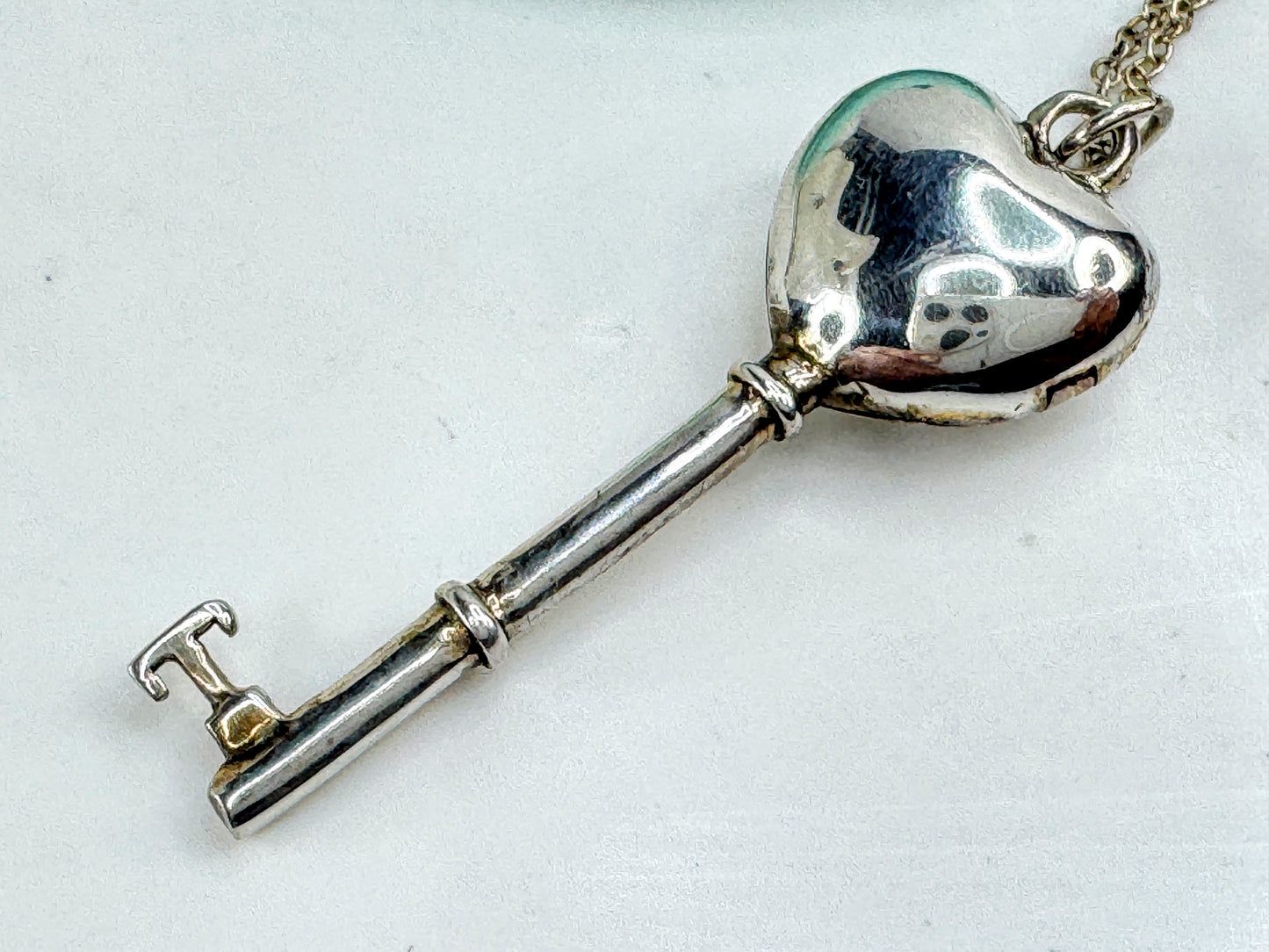 Vintage Tiffany & Co. Heart Key sterling silver extra large pendant necklace JR1908
