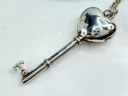 Vintage Tiffany & Co. Heart Key sterling silver extra large pendant necklace JR1908