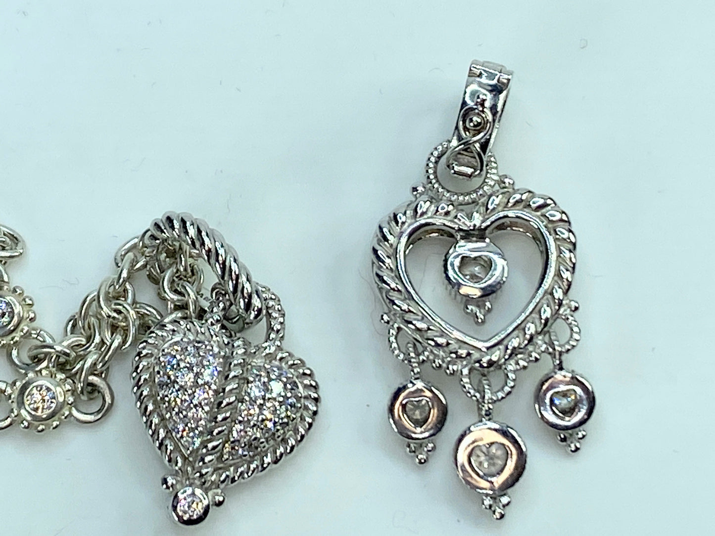 Judith Ripka Sterling Silver CZ Heart Necklace two enhancer pendants 32g JR87