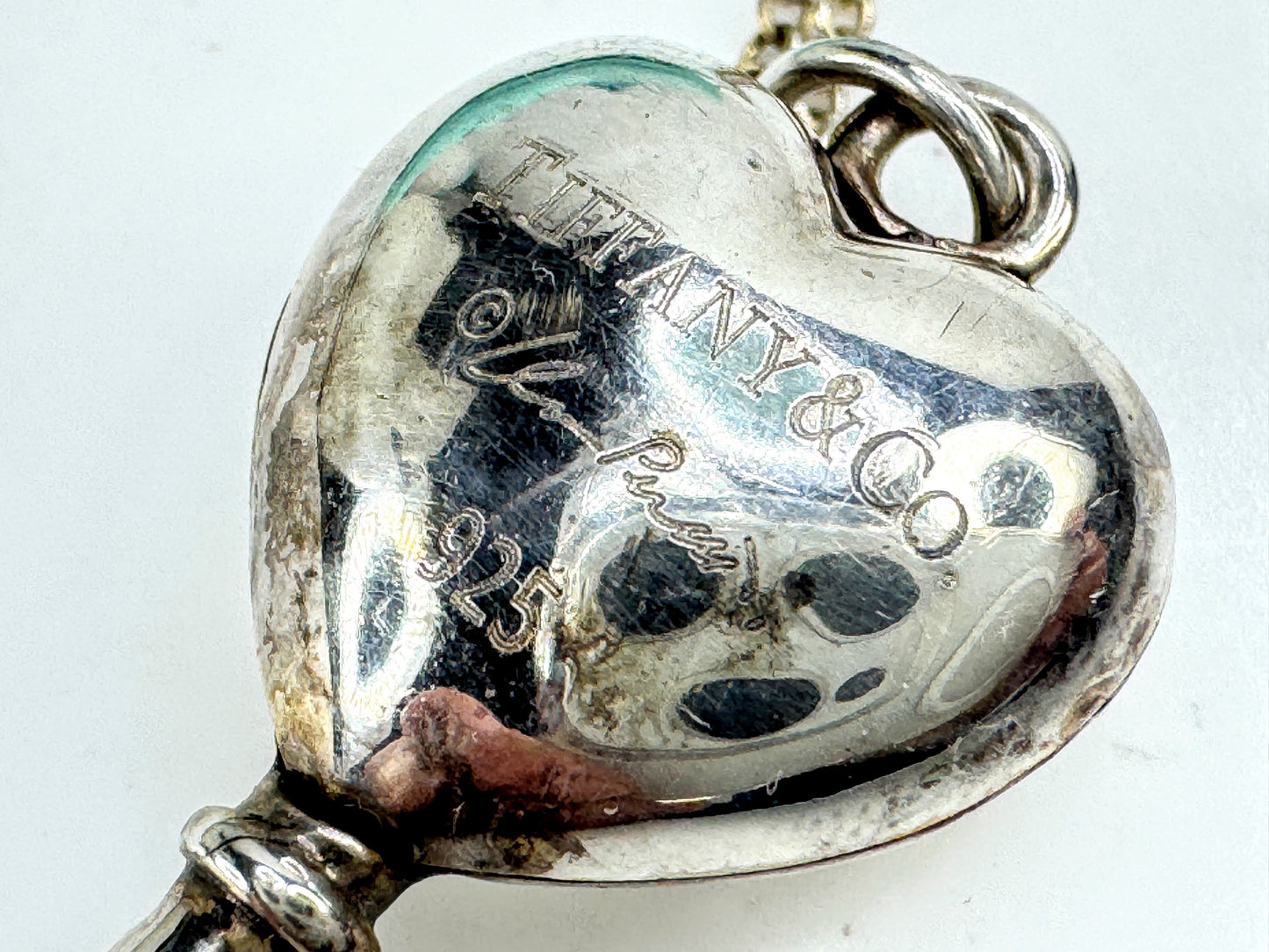 Vintage Tiffany & Co. Heart Key sterling silver extra large pendant necklace JR1908