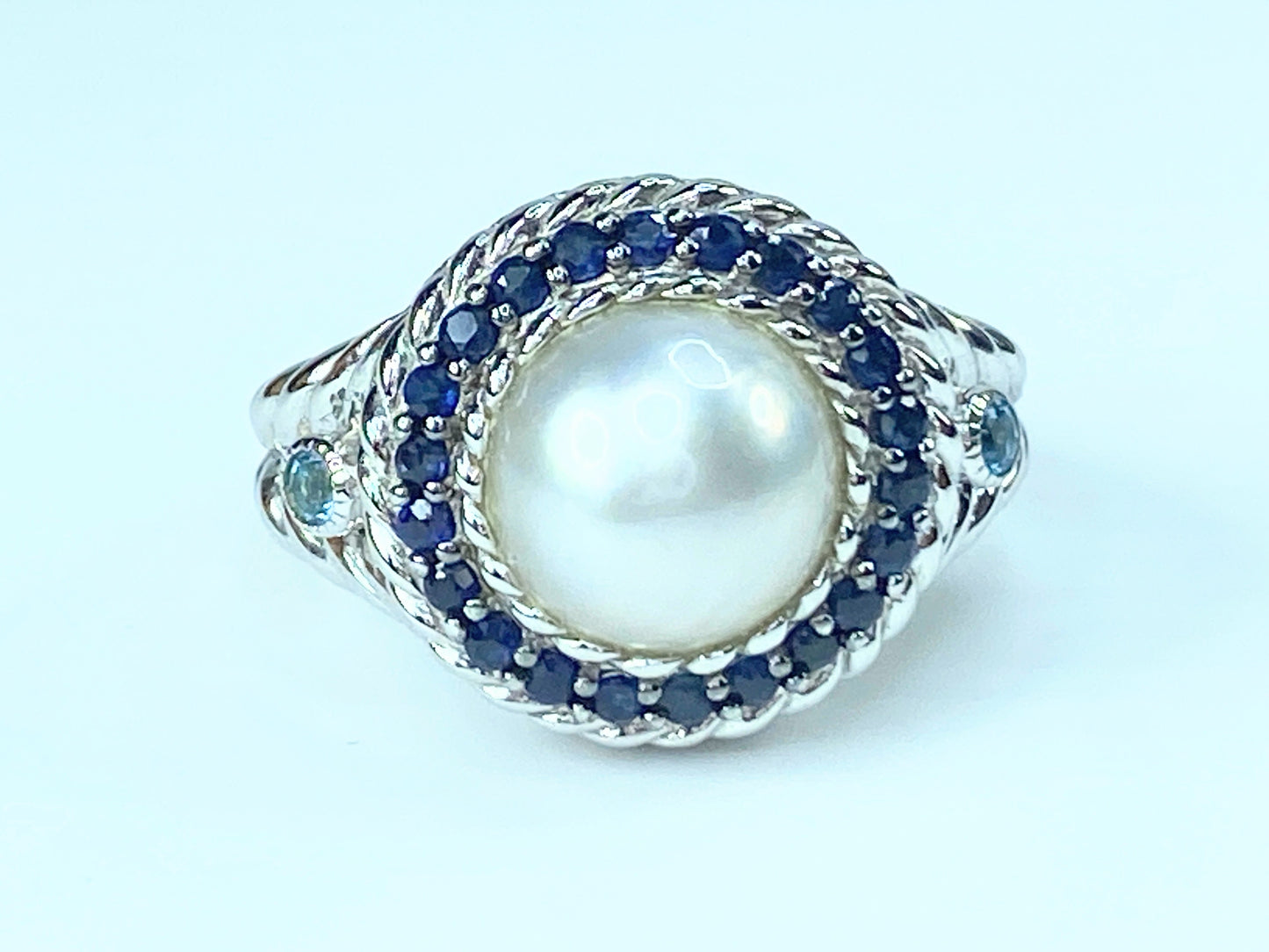 Judith Ripka Sterling Silver Mabe Pearl CZ Cocktail Ring s10 JR8863