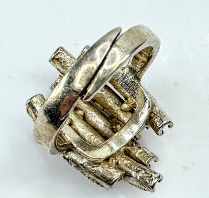 Vintage mid-century blue enamel handmade silver modernist ring size 7, JR1911