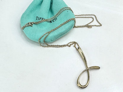 Vintage Tiffany & Co Elsa Peretti large sterling 2.0" initial J necklace JR1912
