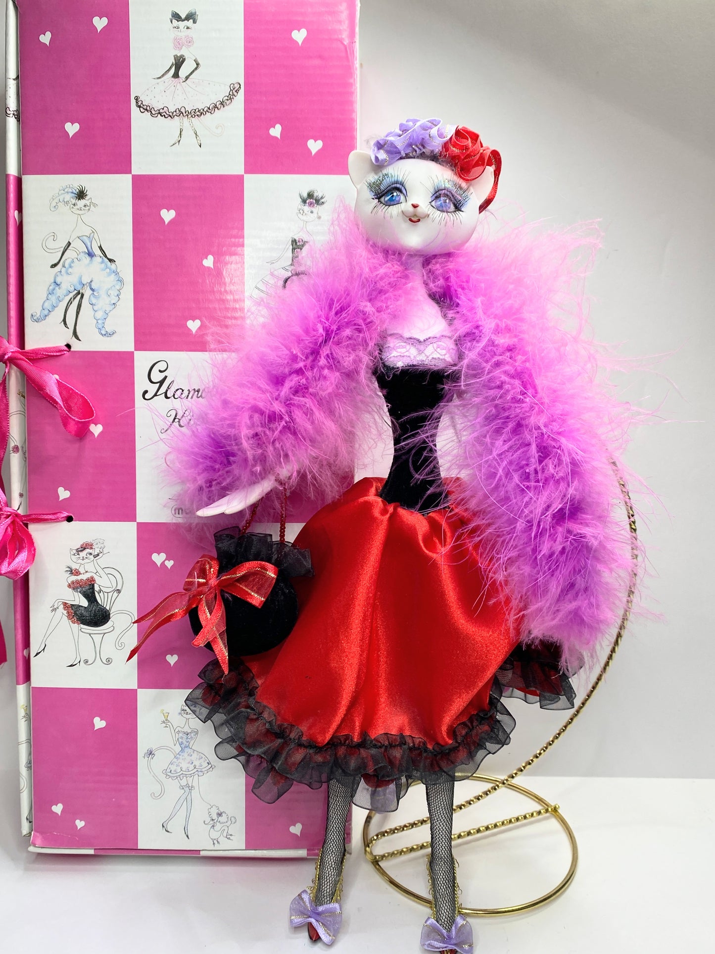 Katherine’s Collection Glam Kitty Cat Doll NIB Feather Boa Figurine Boxed XN63