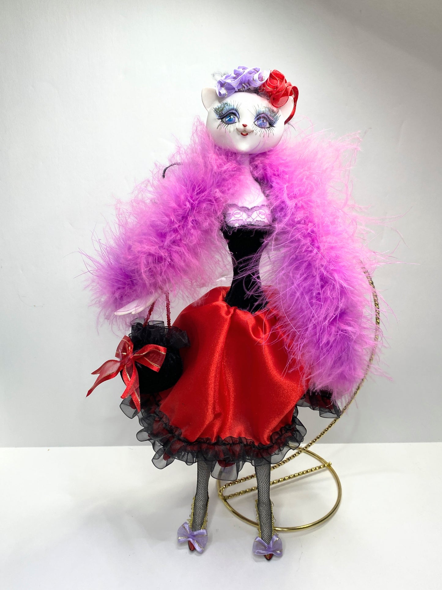 Katherine’s Collection Glam Kitty Cat Doll NIB Feather Boa Figurine Boxed XN63