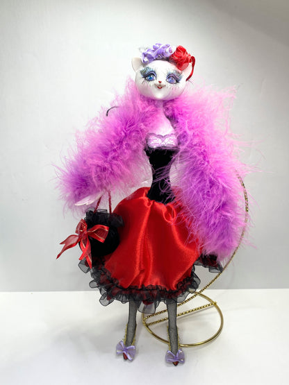 Katherine’s Collection Glam Kitty Cat Doll NIB Feather Boa Figurine Boxed XN63