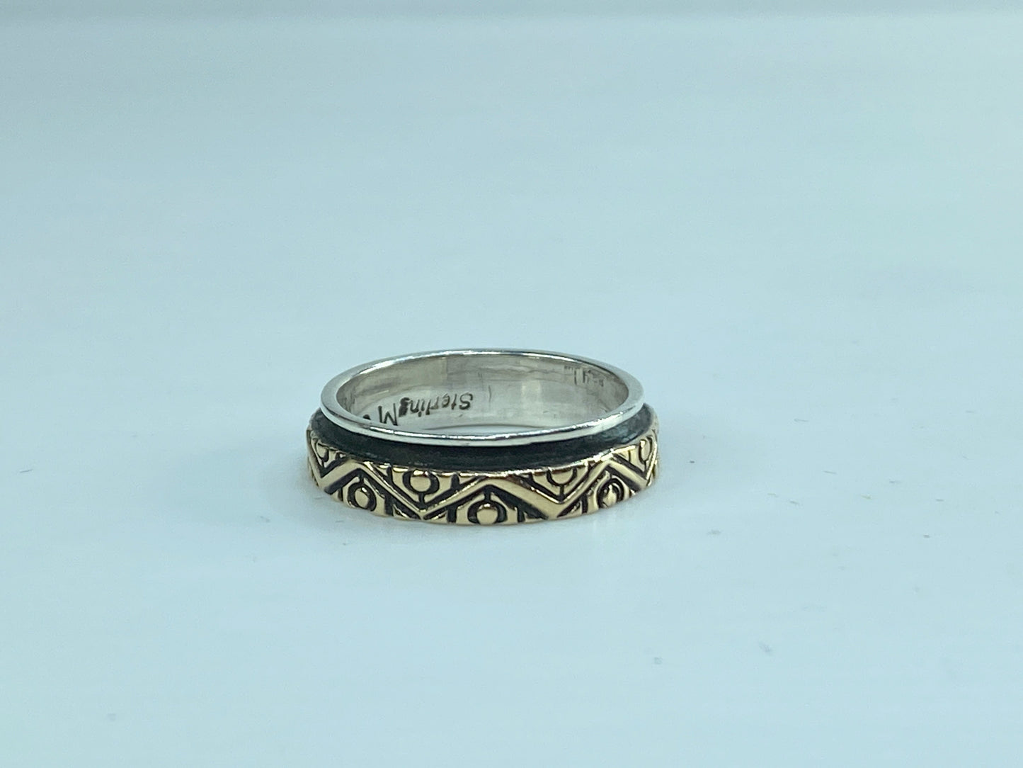 Signed 14K yellow gold Spinner Sterling Silver Fine ring 4.7g s7.25 JR572