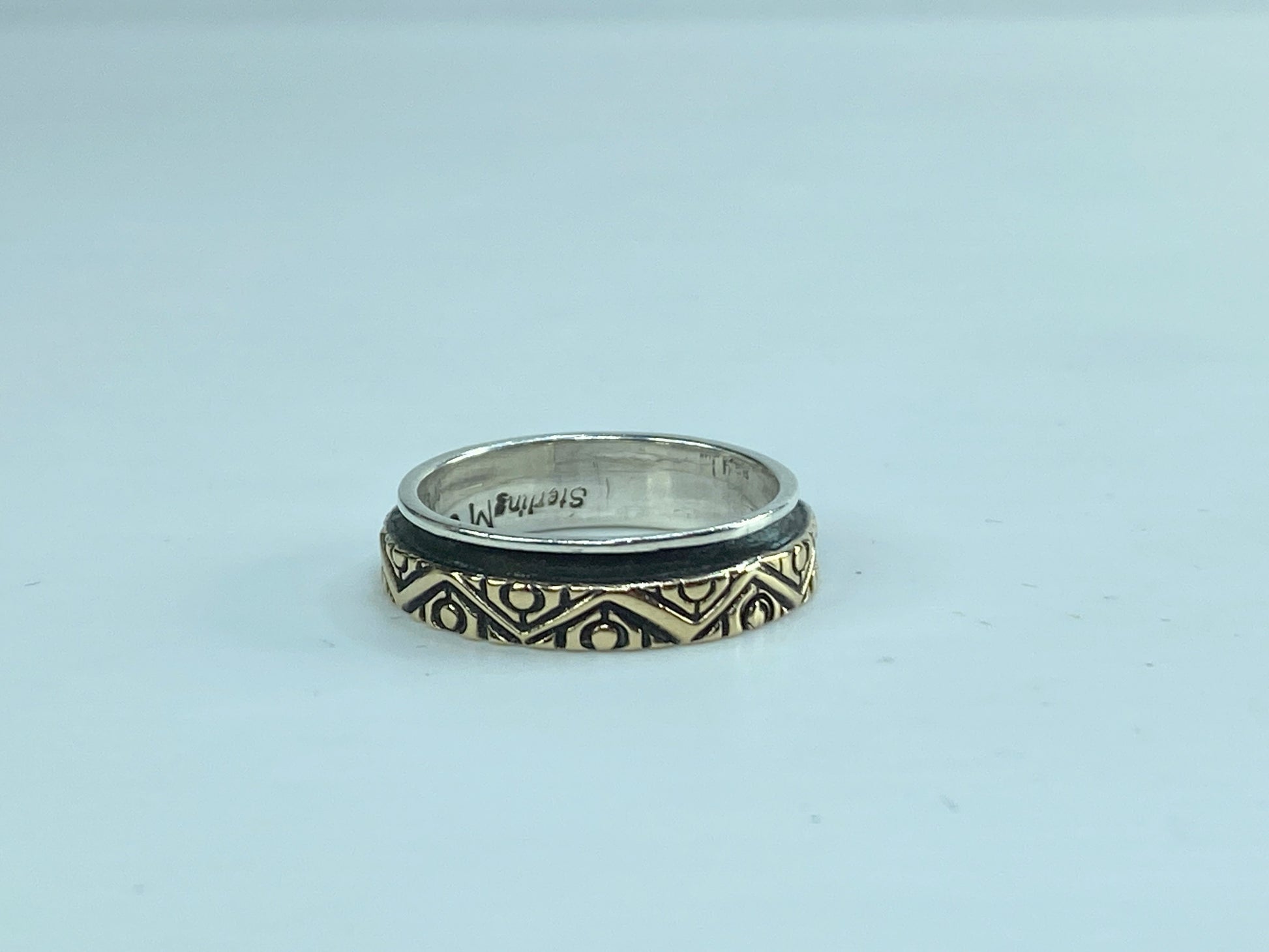 Signed 14K yellow gold Spinner Sterling Silver Fine ring 4.7g s7.25 JR572