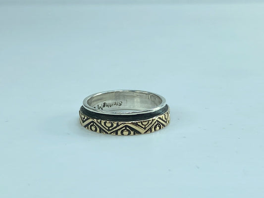 Signed 14K yellow gold Spinner Sterling Silver Fine ring 4.7g s7.25 JR572