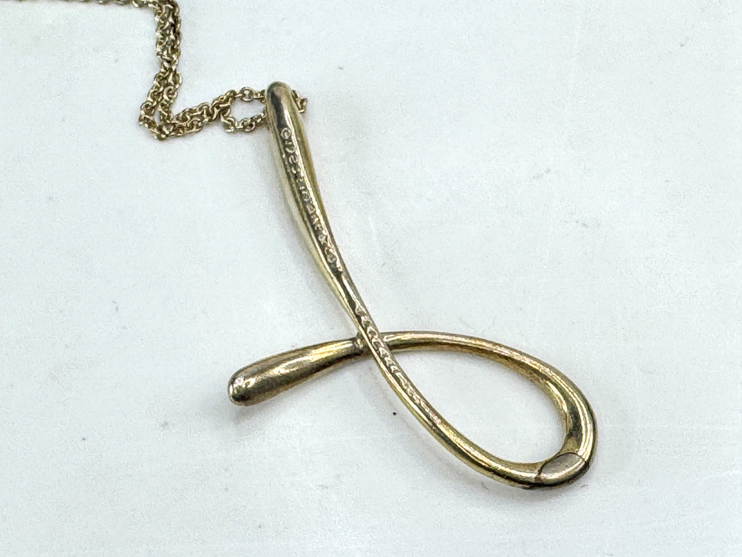 Vintage Tiffany & Co Elsa Peretti large sterling 2.0" initial J necklace JR1912