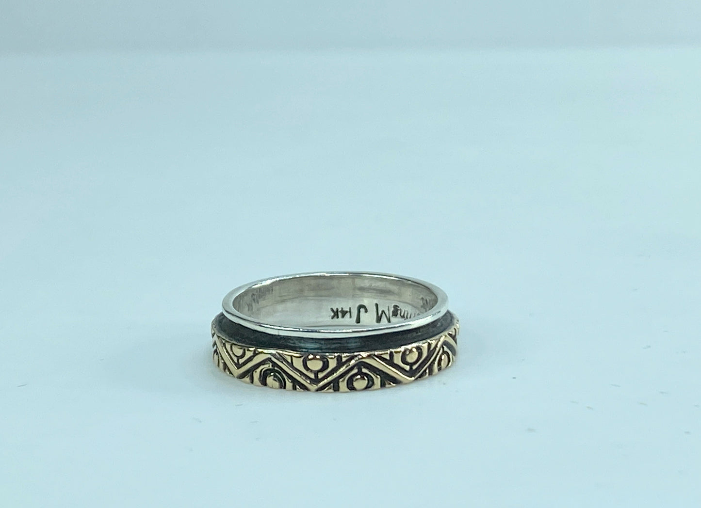 Signed 14K yellow gold Spinner Sterling Silver Fine ring 4.7g s7.25 JR572