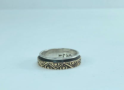 Signed 14K yellow gold Spinner Sterling Silver Fine ring 4.7g s7.25 JR572