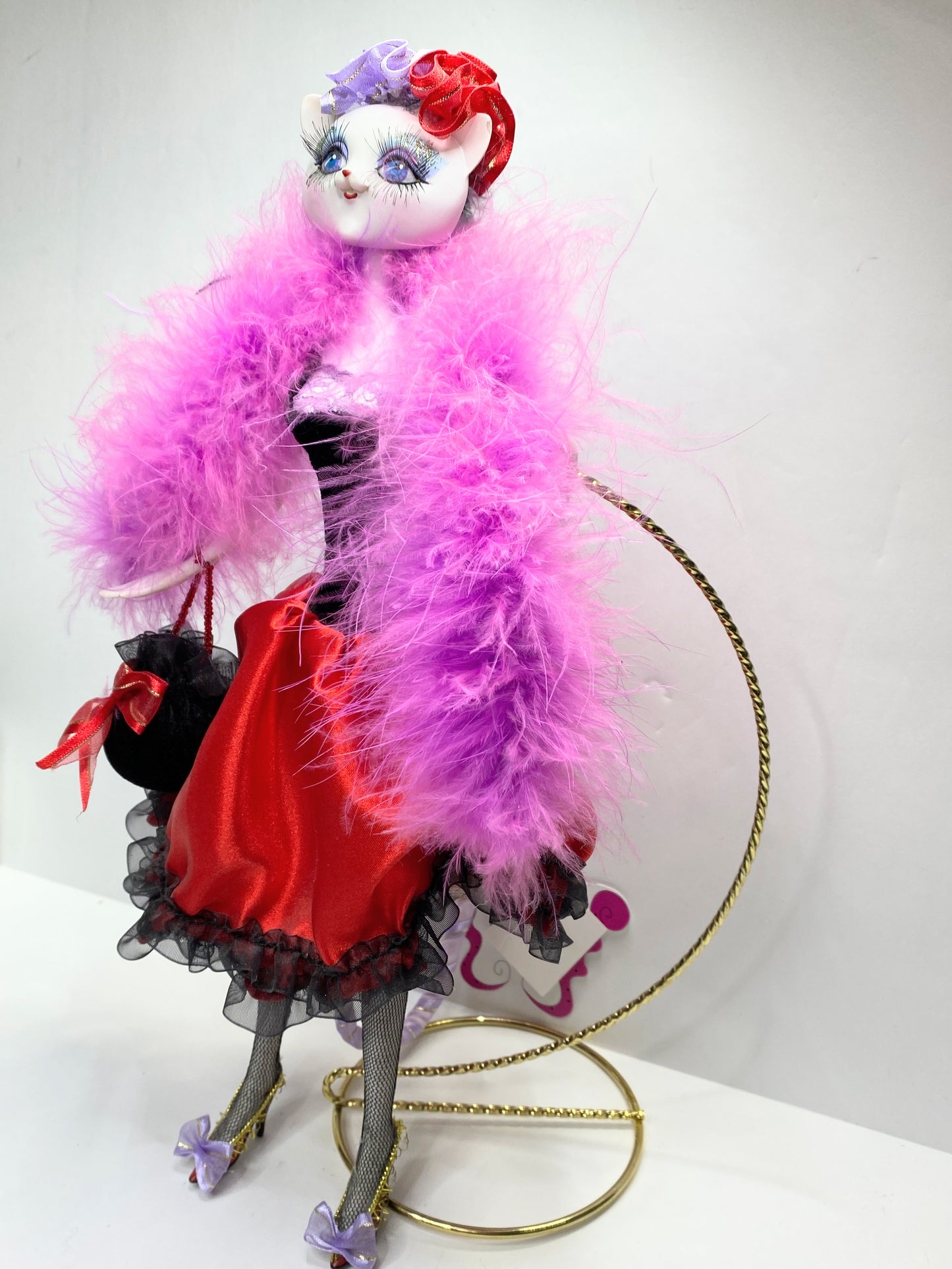 Katherine’s Collection Glam Kitty Cat Doll NIB Feather Boa Figurine Boxed XN63