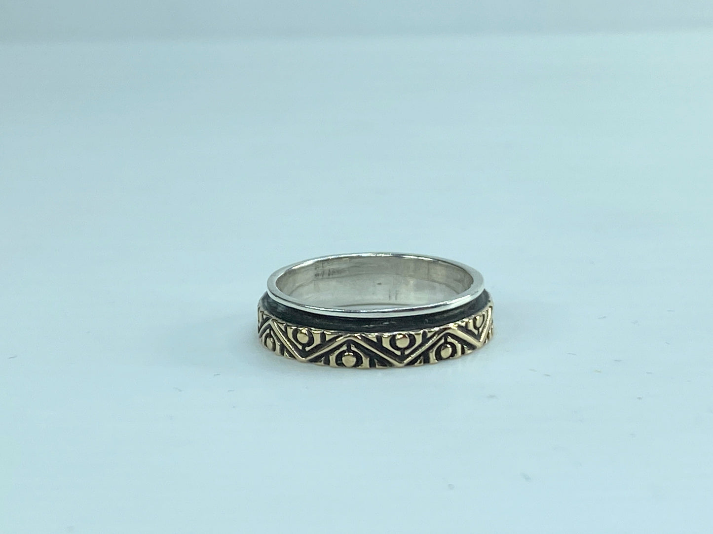 Signed 14K yellow gold Spinner Sterling Silver Fine ring 4.7g s7.25 JR572