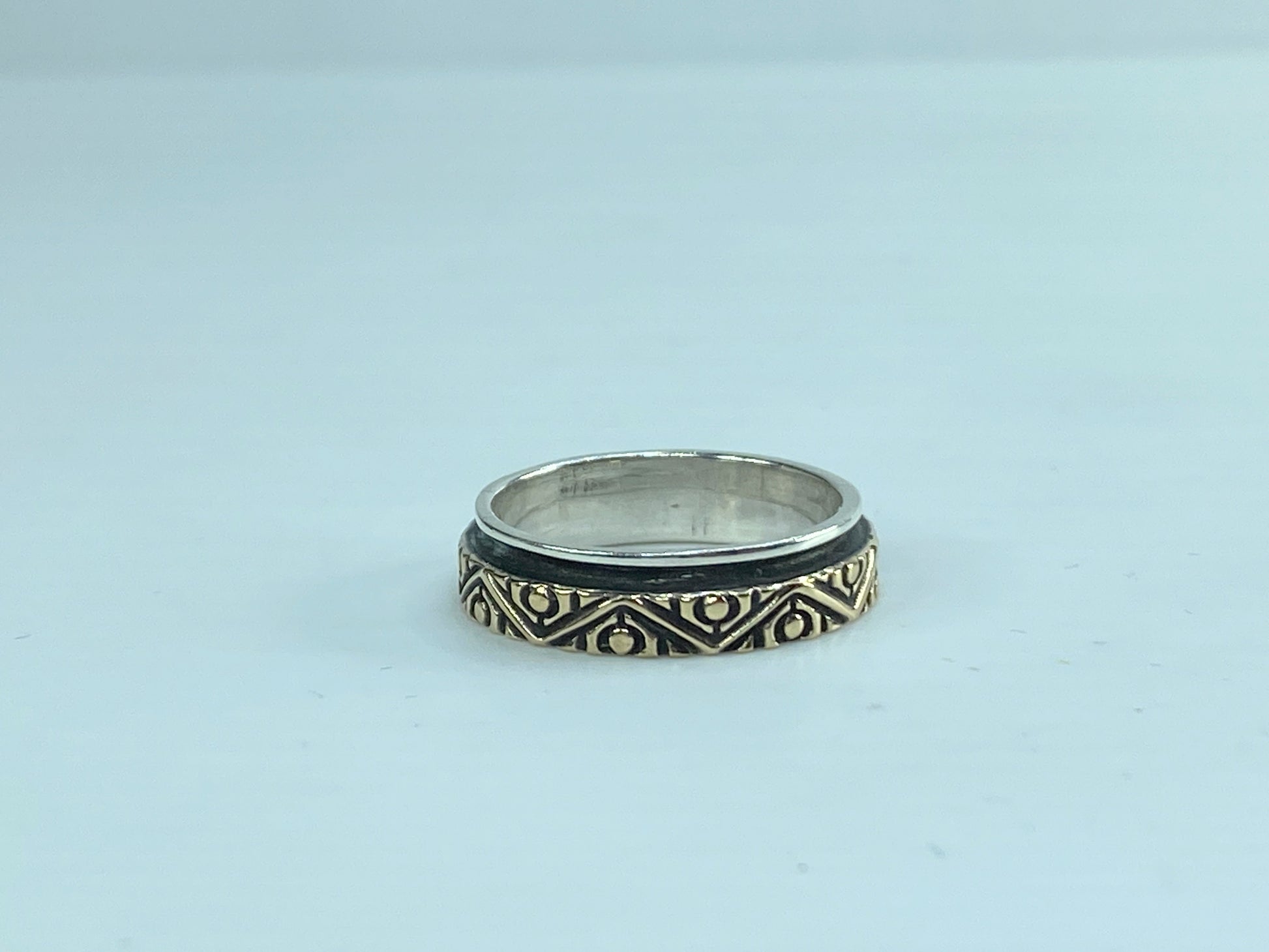 Signed 14K yellow gold Spinner Sterling Silver Fine ring 4.7g s7.25 JR572