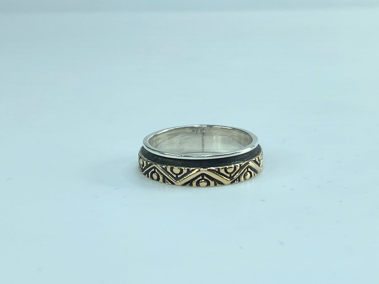 Signed 14K yellow gold Spinner Sterling Silver Fine ring 4.7g s7.25 JR572