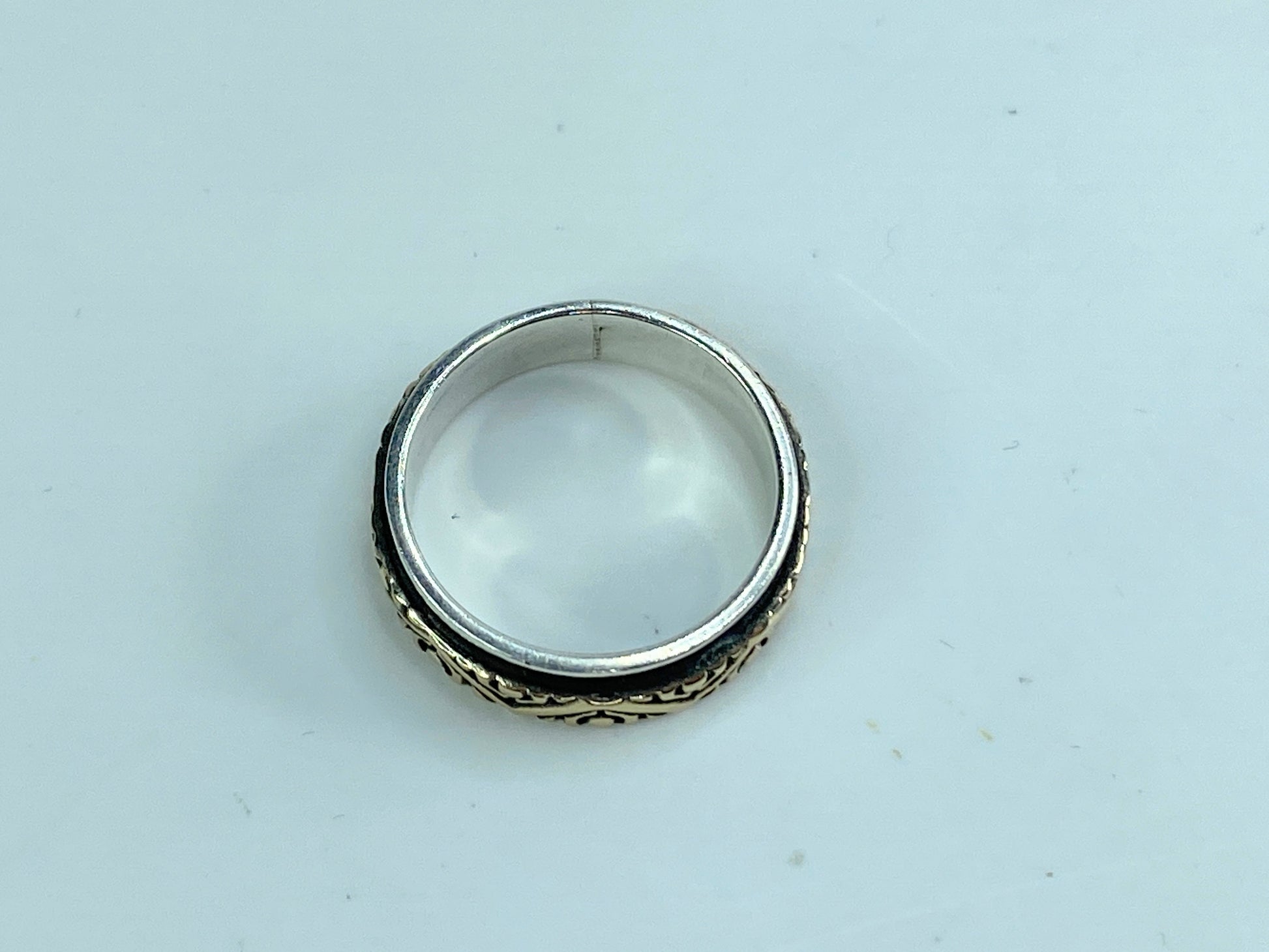 Signed 14K yellow gold Spinner Sterling Silver Fine ring 4.7g s7.25 JR572