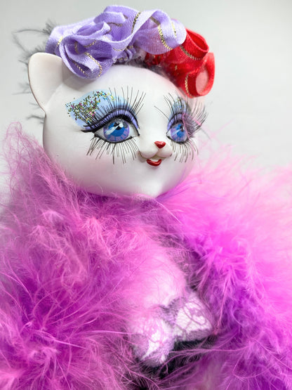 Katherine’s Collection Glam Kitty Cat Doll NIB Feather Boa Figurine Boxed XN63