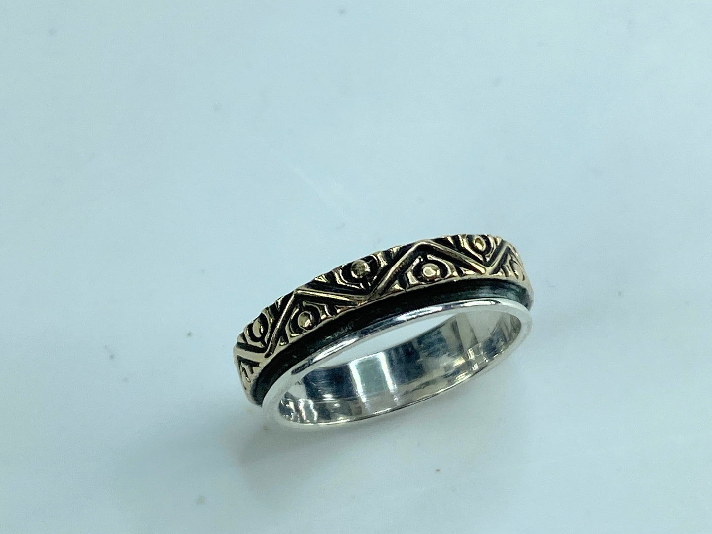 Signed 14K yellow gold Spinner Sterling Silver Fine ring 4.7g s7.25 JR572