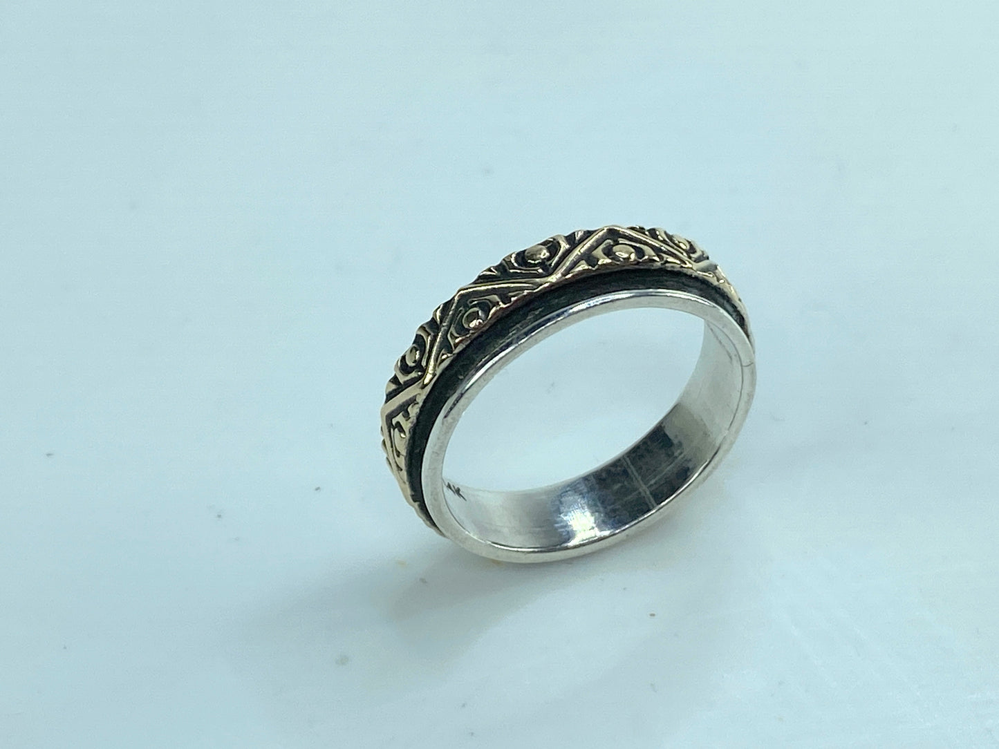Signed 14K yellow gold Spinner Sterling Silver Fine ring 4.7g s7.25 JR572